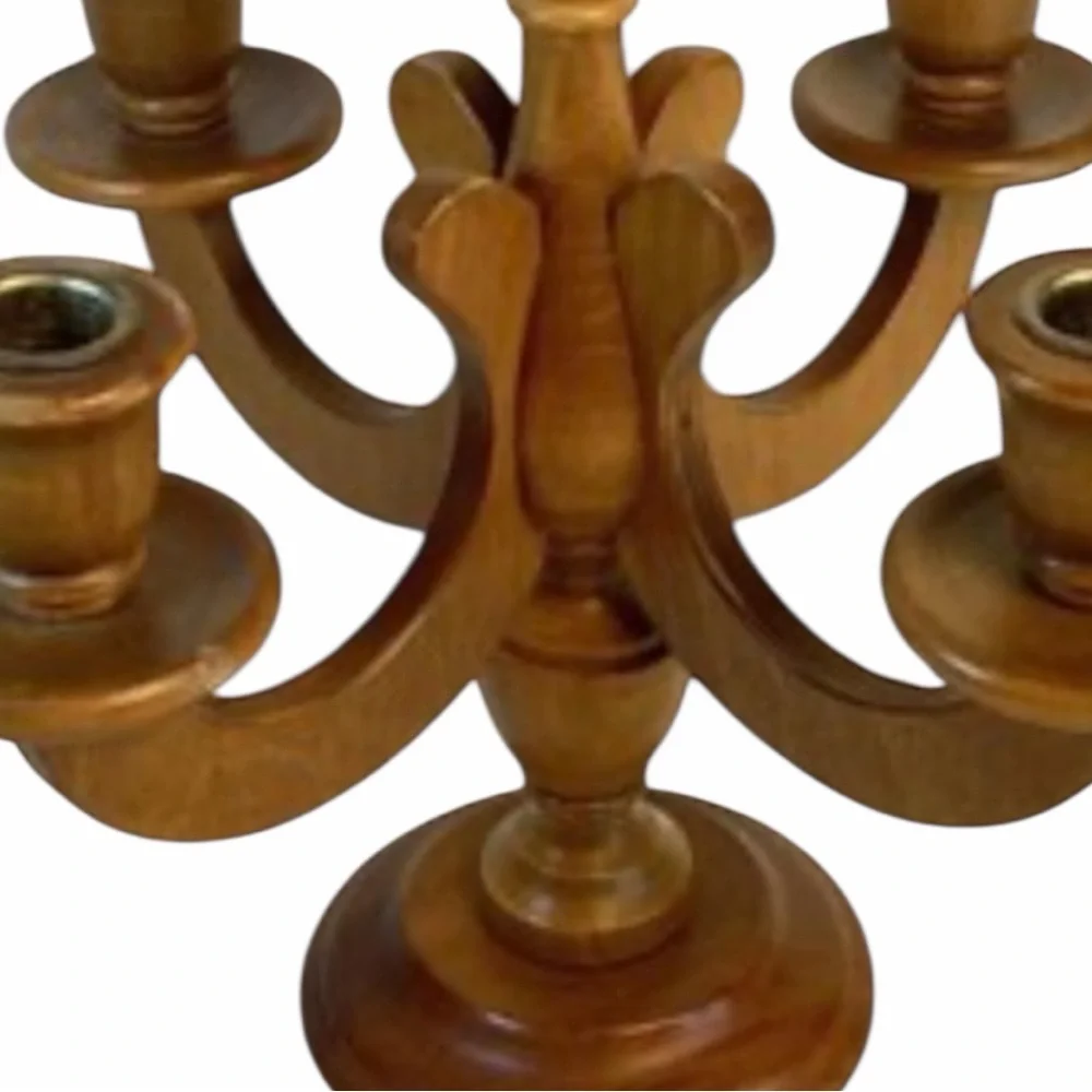 Mid-Century Charles Lesters Turned Wooden 5-Arm Candelabra. Brass inserts - Picture 2 of 8